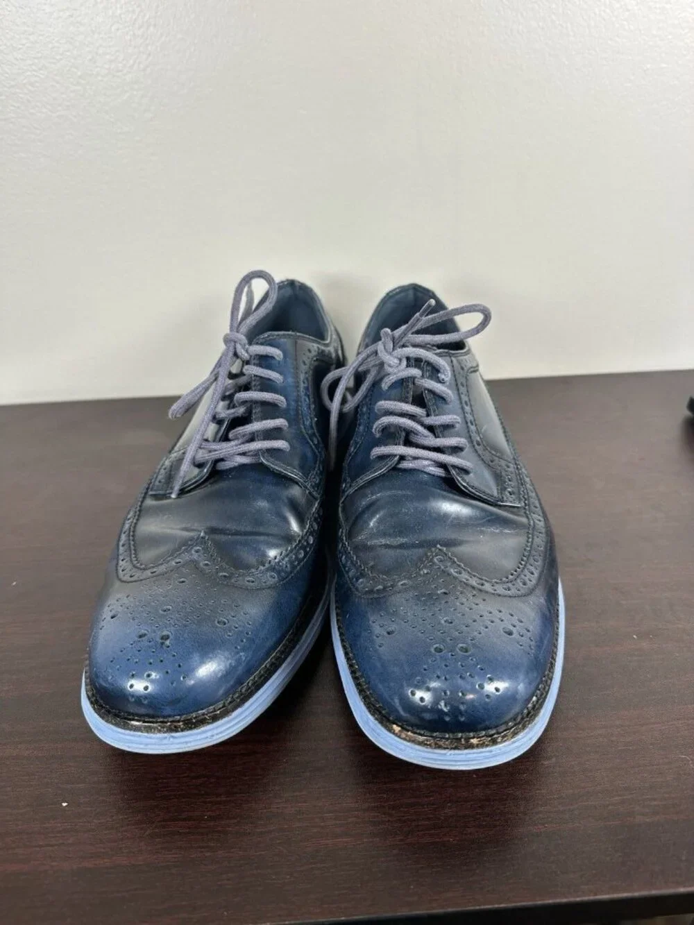 Cole Haan Lunargrand Wingtip Mens Navy Blue Size 11 C11714 Leather